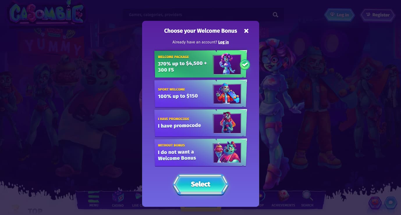 casombie welcome bonus
