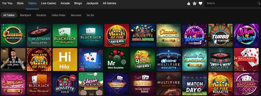 all slots table games