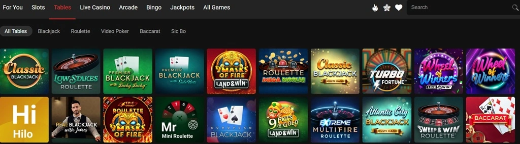 ruby fortune table games