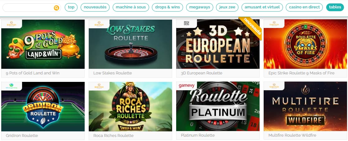 playzee casino table de jeux