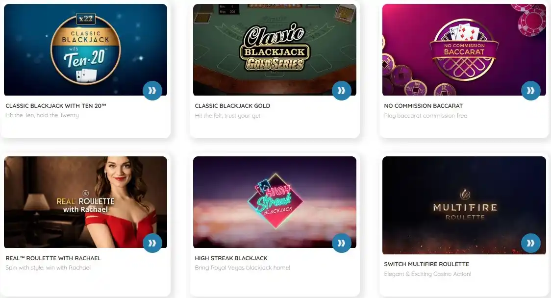 royal vegas table games