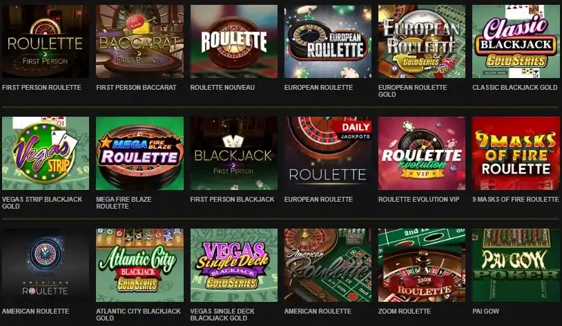 videoslots table games