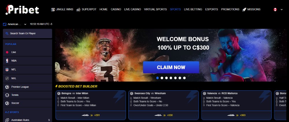 Darstellung des Casino- und Sportwettenbereichs auf einem Desktop-Computer