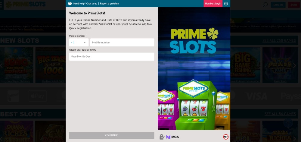 primeslots casino registration